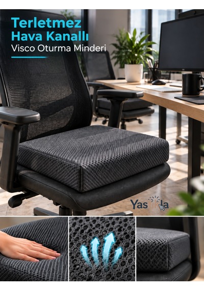 Visco Kare Oturma Minderi Terletmez Hava Kanallı 3d Kumaş Ergonomik Ortopedik Sandalye Koltuk Minderi