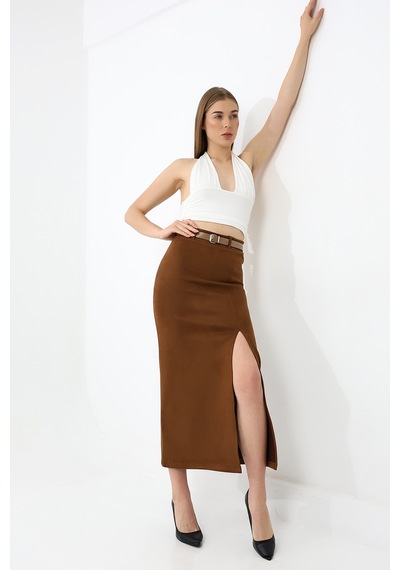 Gugus Kadın Süet Kuamaş Trend Model Uzun Kemerli Fermuar Kapamalı Yırtmaçlı 92 Cm Maxi Boy Etek Kahve Gugus Kadın Süet Kuamaş Trend Model Uzun Kemerli Fermuar Kapamalı Yırtmaçlı 92 Cm Maxi Boy Etek Kahve