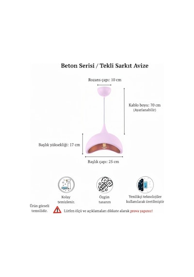 İskandinav Tarz Beton Görünümlü Bohem Tekli Sarkıt Avize- Pudra Pembe - Mutfak, Salon, Çocuk Odası, Hol Aydınlatması Pudra Pembe