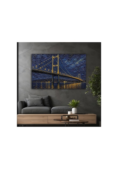 Van Gogh Tarzı Boğaz Köprüsü Cam Tablo, Ünlü Ressam Klasik Sanat Temperli Cam Duvar Tablosu, Uv Baskılı Salon Ofis Duvar Dekoru, Modern Sanatsal Dekoratif Hediyelik