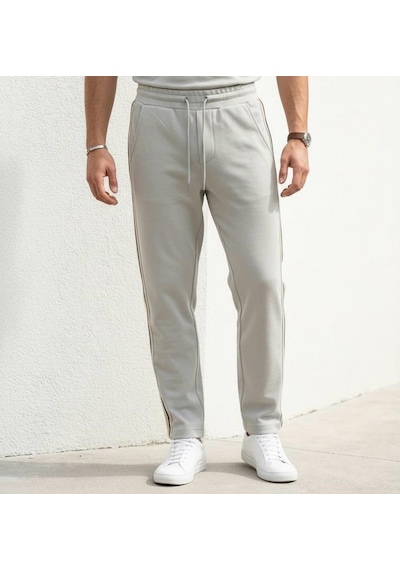 Plus Scorpion Erkek Slim Fit Eşofman Altı Yan Şeritli Pamuklu Siyah