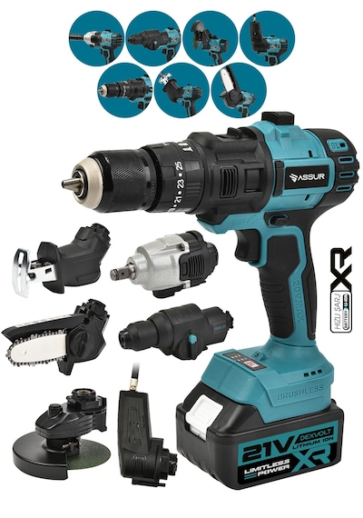 Assur ASR1076 21V Çift Akü 7 Başlıklı Set Mavi