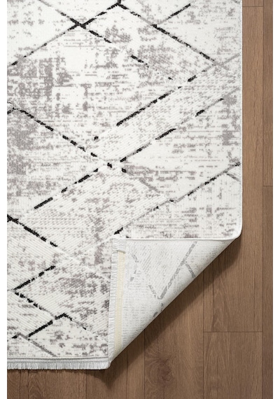 Look Black Lb007g Krem Halı Siyah Dekoratif Çizgili Modern Desen Akrilik Yumuşak Tozuaz Salon Halısı-915 Krem