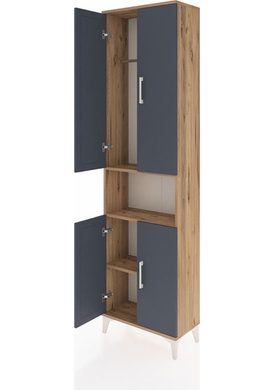 Arges Dolap 3 Raflı 4 Kapaklı Tek Askılı 60x30x221 Çam-antrasit Atlas Çam