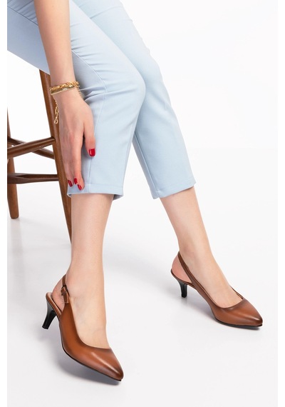 Gondol Kadın Hakiki Deri Orta Boy Topuk Stiletto Vdt.230 Taba