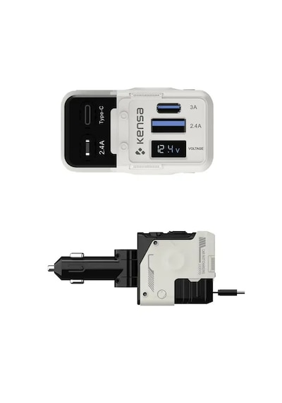 66w Araç Hızlı Şarj Cihazı Usb-c & İos Uyumlu Geri Çekilebilir Kablo Dijital Ekran 66w White