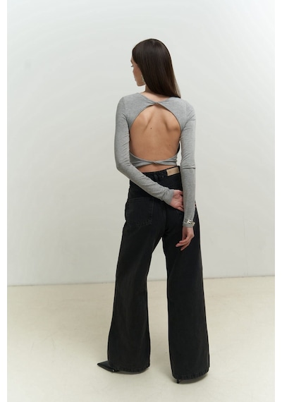 Mai Collection Mai Studios Co. Mita Sırt Dekolteli Gri Bluz Gri