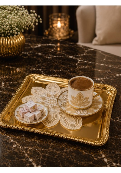 Premium Gold Tepsi Gold Detay Metal Sunum Seti Altın - Gül