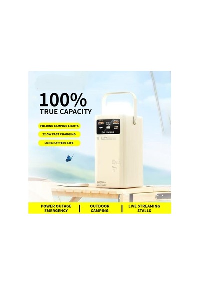 80.000 Mah 22,5w/pd Hızlı Şarj Kendinden Kablolu Ve Şarj Göstergeli Işıklı Taşınabilir Powerbank Siyah - 888175253 Siyah