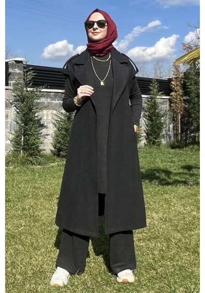 Rabia Şamlı Apoletli Antrasit Yelek Normal