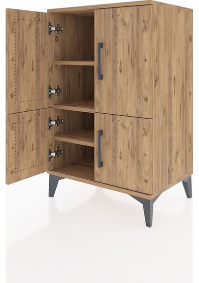 Hyperion Komodin 3 Raflı 4 Kapaklı 60x44x96 Çam-çam Çam