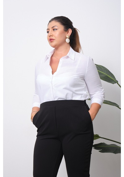 Pera Moda Pamuk Yarım Kol Beyaz Ofis Okul Öğretmen Gömleği