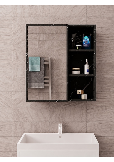 Dalin Tek Kapak Aynalı Banyo Dolabı Mdf Siyah
