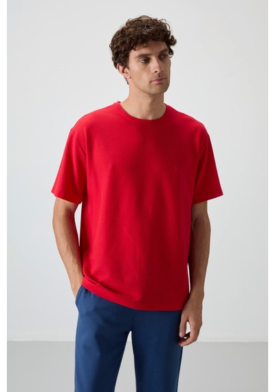 Air Jones Tommy Life Kırmızı Waffle İnterlok Yüzeyi Dokulu Oversize Fit Basic Erkek T-shirt - 88379 Kirmizi Air Jones Tommy Life Kırmızı Waffle İnterlok Yüzeyi Dokulu Oversize Fit Basic Erkek T-shirt - 88379 Kirmizi