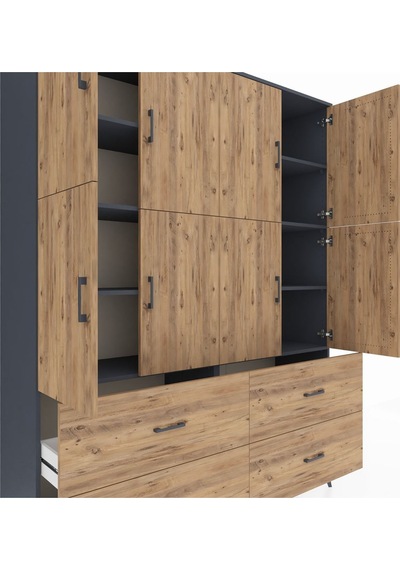Hyperion Gardrop 8 Raflı 4 Çekmeceli 8 Kapaklı 176x44x221 Antrasit-çam Beyaz Hyperion Gardrop 8 Raflı 4 Çekmeceli 8 Kapaklı 176x44x221 Antrasit-çam Beyaz
