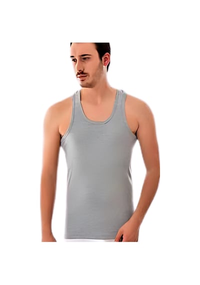 Erkek %100 Pamuk Spor Atlet Tekli Gri