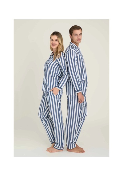Moda Dua Freshness 4007 Kadın Uzun Kol Çizgili Gaffuriye Pijama Takımı mavi