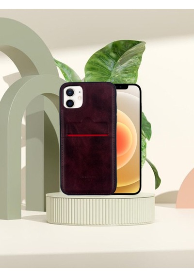 Apple Uyumlu iPhone Hakiki Deri Dikişli Karlıklı Kılıf 11 Kahverengi