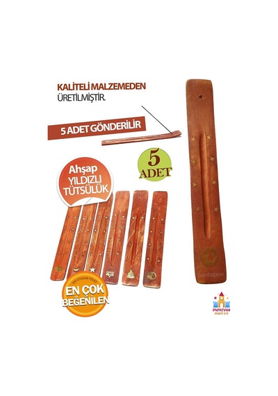 Doğal Ahşap Tütsü Tutacağı: Yıldız Kabartmalı Tütsülük 5 Adet - Ruhsal Huzur İçin