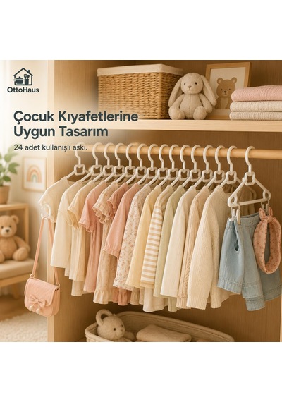 Ottohaus 24 Adet Çocuk Askısı, Beyaz Plastik Elbise Askısı