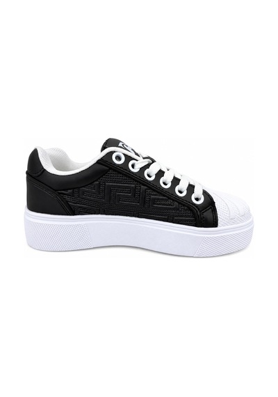 Papucumun Dünyası Poiz Unisex Kalın Tabanlı Retro Court Sneaker Beyaz - Siyah