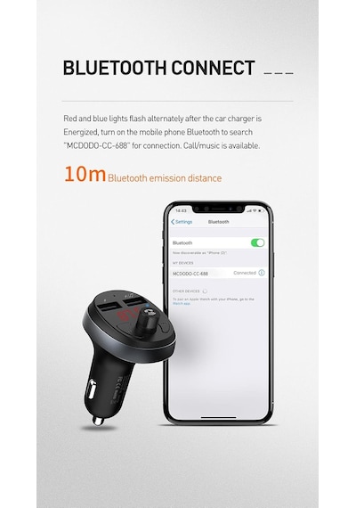 Mcdodo -6880 Fm Transmitter Çift Usb Bluetooth Araç Şarj Cihazı Sku: Smg8690010068941 5000 Mah