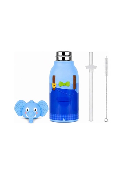 Koı Mavi Fil 500 Ml Paslanmaz Çelik Pipetli Çocuk Termosu Ve Suluk Mavi Mavi