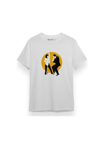 Pulp Fiction Circle Dance Minimal Beyaz Kısa Kol Erkek Tshirt 001