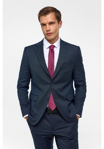 Süvari Lacivert Slim Desenli Mono Yaka 6 Drop Takım Elbise