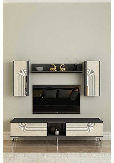 Tvr1502ats Meyra Tv Ünitesi Takımı Antrasit-traverten-sılver 150cm Antrasit - Silver - Traverten