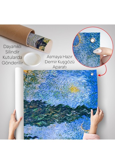 Vincent Van Gogh - Selvili Ve Yıldızlı Yol Duvar Örtüsü - Road With Cypress And Star-7443