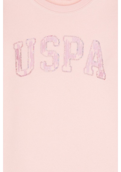U.S. Polo Assn. Kız Çocuk Toz Pembe Payet İşlemeli Sweat Örme Elbise 50315624-VR050