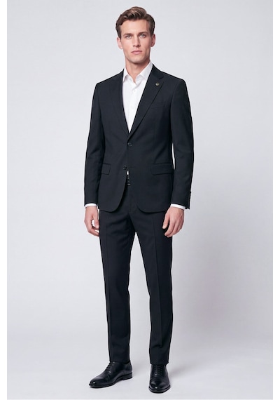 Efor Slim Fit Mono Yaka Çift Yırtmaç Esnek Yünlü Siyah Takım Elbise Tk 947