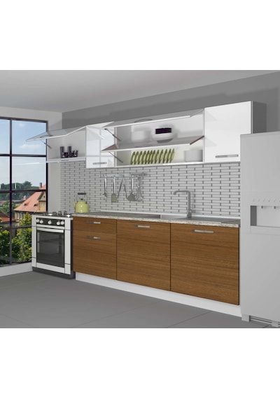 Decoraktiv Ekol 240 Mdf Hazır Mutfak Dolabı - Tezgah Dahil - Ceviz Beyaz Beyaz - Ceviz