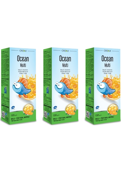 Ocean Multi Şurup Ballı Portakal Aromalı Balık Yağı 150 ML 3 Adet
