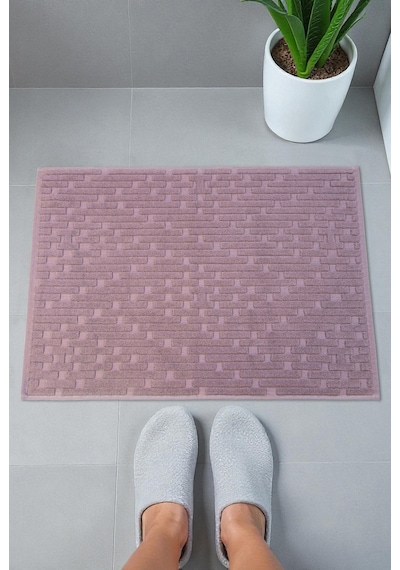 Tuğla Desenli 2li Ayak Havlusu - 50x70 Cm - Su Emici Banyo Paspası Seti - Bordo Bordo