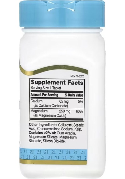 21st Century Magnesium Minerals Bone & Muscle Support 250 Mg 110 Tablet Aromasız