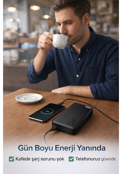 20.000 Mah Powerbank Hızlı Şarj Led Göstergeli Çift Usb Type-c Girişli Taşınabilir Şarj Cihazı Siyah