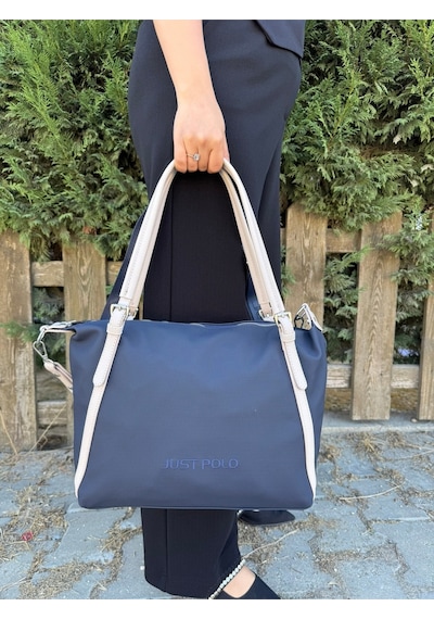 Just Polo Kadın Krem Taba Büyük Boy Lakost Kumaş El Ve Omuz Çantası P346037mh Krem - Taba