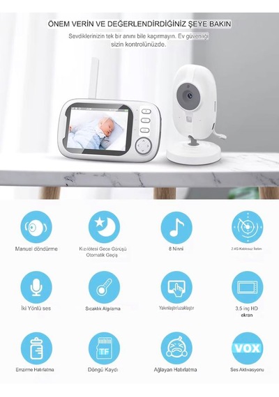 Monitörlü Akıllı Bebek Kamerası Full Hd Smart Ip Telsiz Güvenlik Kamerası ve Monitör 2.4 ghz
