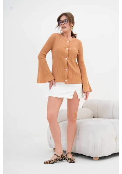 Ftz Women Kadın Volan Kol Detaylı Hırka Camel 20898 Camel