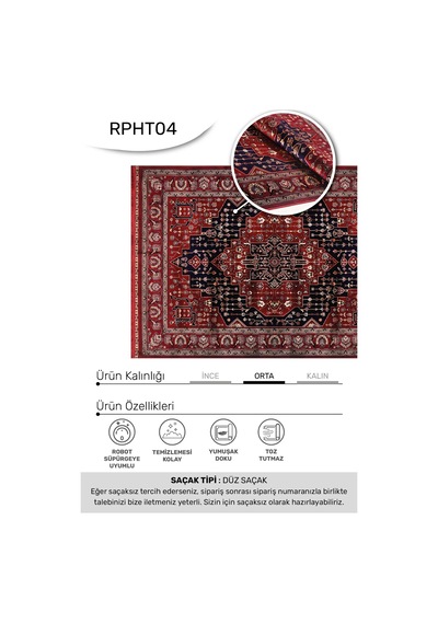 Rumi Etnik Geometrik Desenli Kırmızı Lacivert Salon Halısı Robot Süpürgeye Uyumlu Kolay Temizlenebilir Oturma Odası Halısı Kırmızı / Lacivert