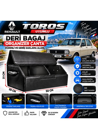 Renault Toros Uyumlu Oto Bagaj Organizeri Deri Bagaj Kutu Çanta 1