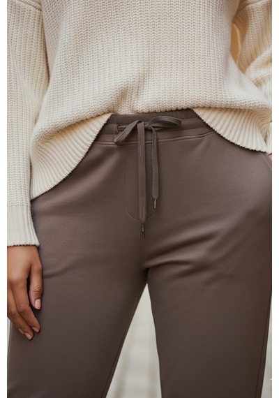 Sy & Black Kadın Çelik Örgü Beli Lastikli Ve Bağcıklı Geniş Beden Aralıklı Jogger Pantolon 25p-03 Vizon Vizon