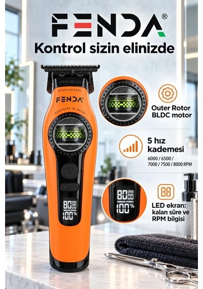 Fenda Profesyonel Saç Kesme, Ense Çizim Ve Sakal Tıraş Makinesi Turuncu Fnsacks0015