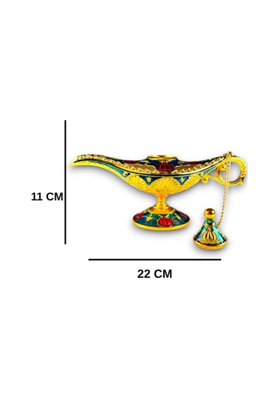 Aladdin Sihirli Lambası Mineli Renkli İşlemeli Dekoratif Biblo Alaattin Metal Çelik 22x11 CM 728357812