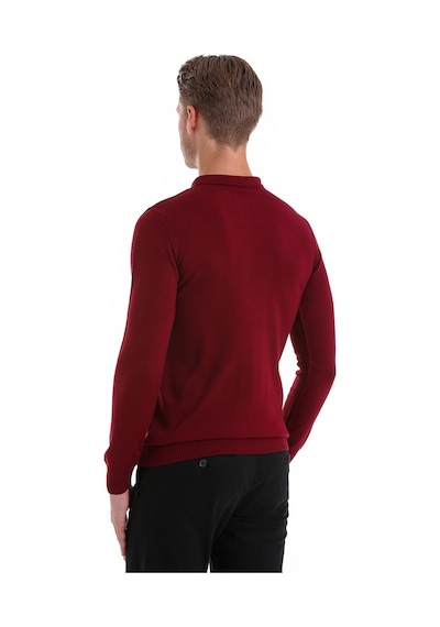 Hatemoğlu Tüylenme Yapmayan Yünlü Regular Fit Polo Yaka Bordo Kazak