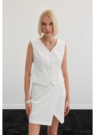 Sateen Klasik Yelek - Ekru-136496 Ekru