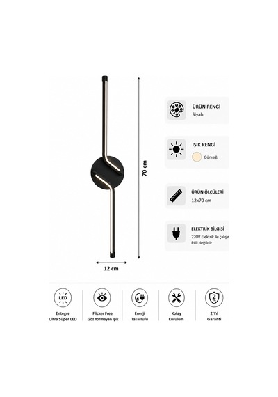 Rosa Modern Led Duvar Apliği Günışığı Siyah