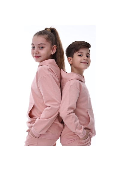 Zuzunga Basic Kapüşonlu Şardonlu Kanguru Cep Detaylı Çocuk Sweatshirt 3-10 Yaş Pudra